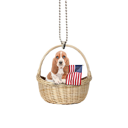Basset Hound With American Flag Ornament