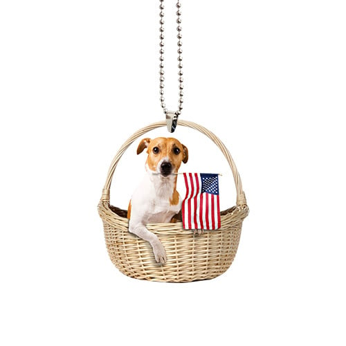 Jack Russell With American Flag Ornament