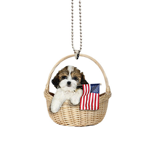 Shih Tzu With American Flag Ornament