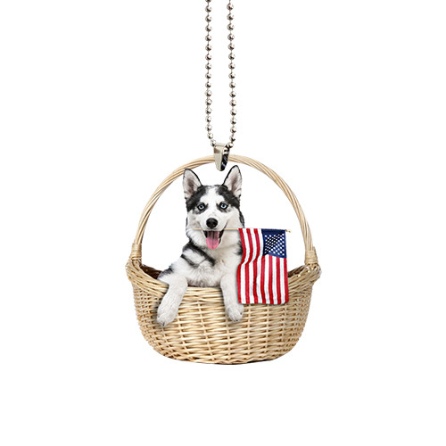 Husky With American Flag Ornament