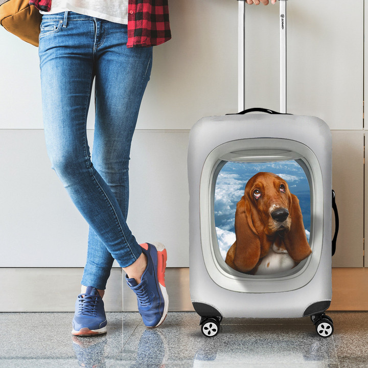 Basset Hound Outside Airplane Window Luggage Cover - F1G102