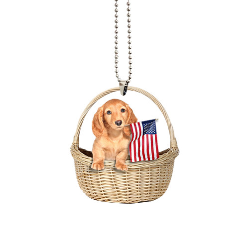 Dachshund With American Flag Ornament