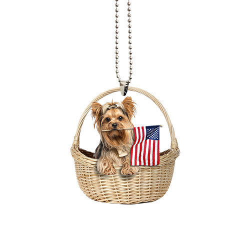 Yorkshire With American Flag Ornament
