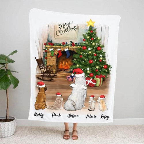 Personalized Blanket, Happy Christmas Dogs Friend Custom Gift for Dog Lovers