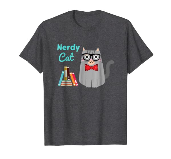 Adorable Nerdy Cat T Shirt Fun Nerdy Cat With Glasses Books