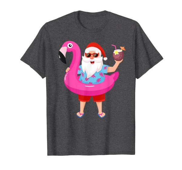 Christmas in July Santa hawaii Sunglasses Flamingo gifts T-Shirt