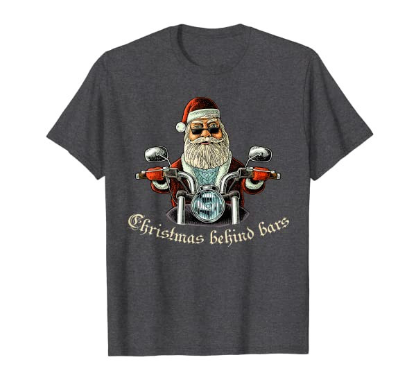 Christmas Life Behind Bars Funny Santa Riding Motorcycle T-Shirt
