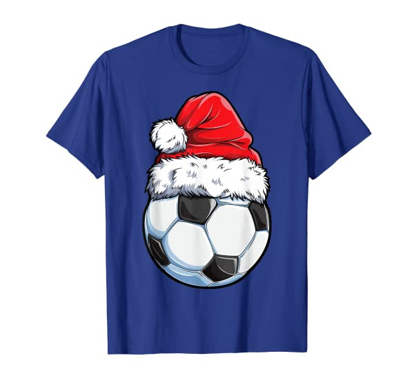 Christmas Soccer Ball Santa Hat Funny Sport Xmas Boys Men T-Shirt