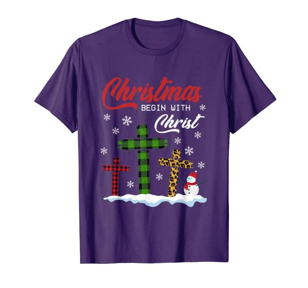 Christmas Begins With Christ Costume Buffalo Plaid Leopard T-Shirt