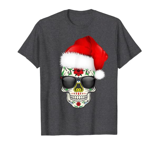 Christmas Hat Santa Day Of The Dead Sugar Skull Party Shirt