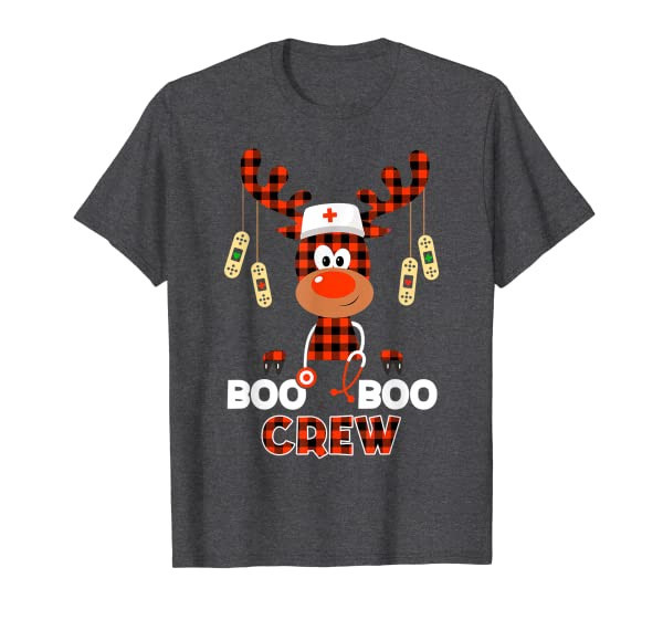 Christmas Boo Boo Crew Reindeer Nurse Buffalo Plaid Nurse T-Shirt