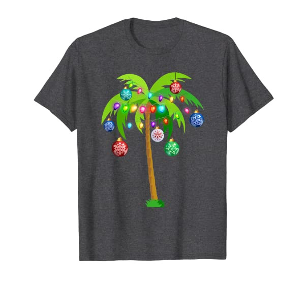 Christmas Lights Palm Tree Funny Hawaii Beach Tropical Xmas T-Shirt