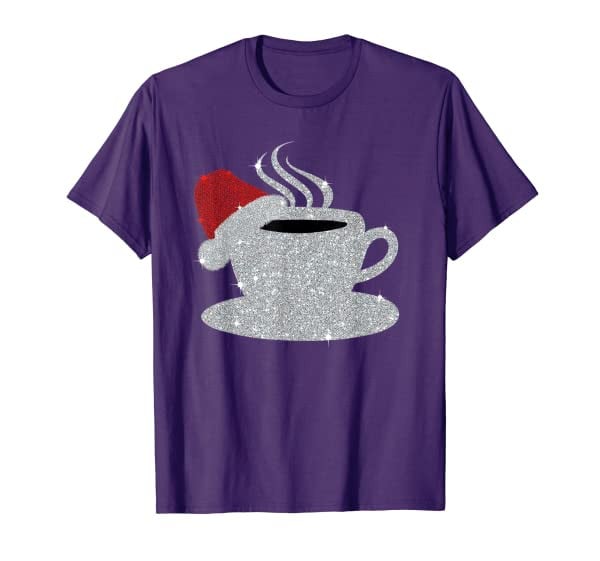 Christmas Hot Coffee Cup Santas Hat Xmas Holidays Gift Tee T-Shirt
