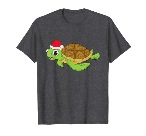 Christmas Shirt for Girls Sea Turtle Santa Hat T-Shirt
