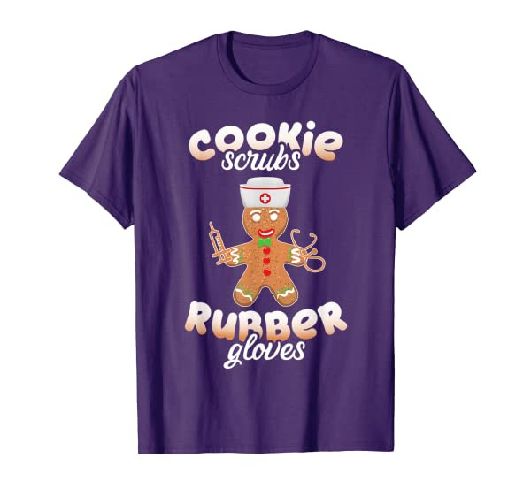 Christmas Scrub Top Gingerbread Cookie Scrubs Rubber Gloves T-Shirt