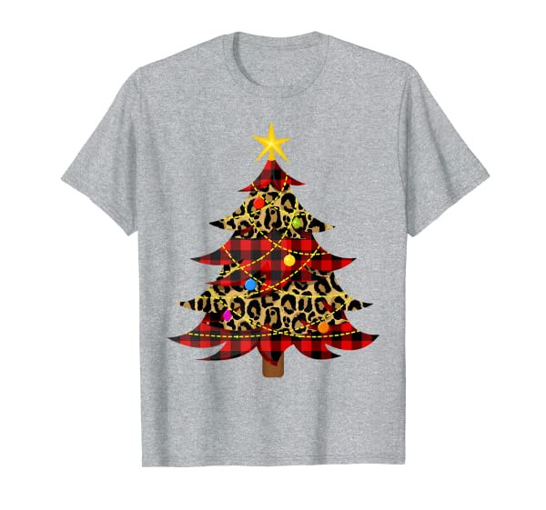 Christmas Tree Leopard Print Buffalo Plaid Merry Xmas Gift T-Shirt
