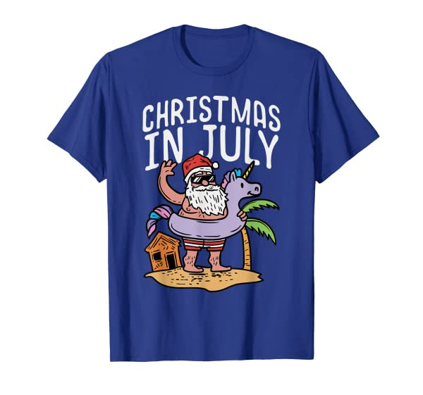 Christmas In July Santa Unicorn Floater Funny Summer Gift T-Shirt