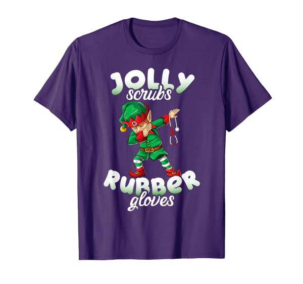 Christmas Scrub Top Dabbing Elf Jolly Scrubs Rubber Gloves T-Shirt