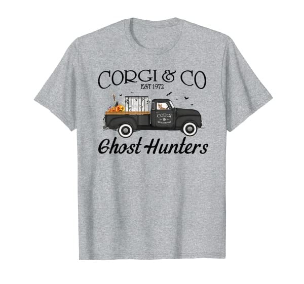 Funny Corgi Ghost Hunting Truck Halloween Costume Dog Lovers T-Shirt