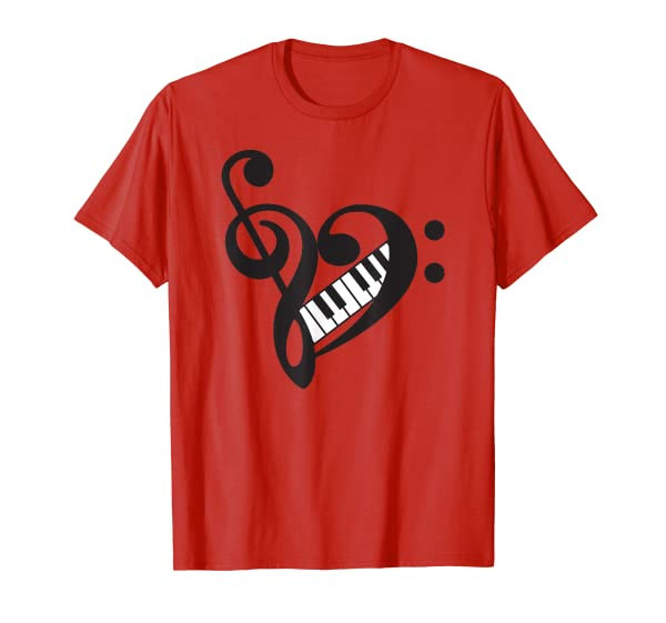 Treble Bass Clef Heart with Piano Keyboard T-Shirt