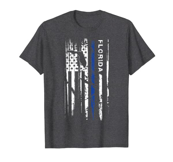 Florida Cop Thin Blue Line LEO Police American Flag T-Shirt