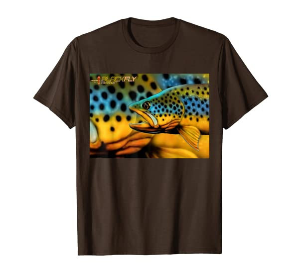Fly Fishing Shirts Hoodies Brown Trout Fish Art By Black Fly T-Shirt
