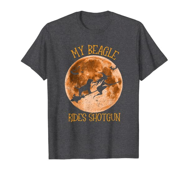 Funny Beagle Ride Shotgun Broom Moon Halloween T-Shirt