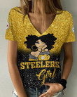 Pittsburgh Steelers Personalized Summer V-neck Women T-shirt BG43