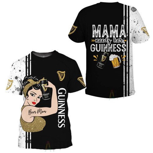 Beer Mom, Guinness Lover Gift, Mama Needs Her Guinness, Mother's Day Gift 3d T Shirt