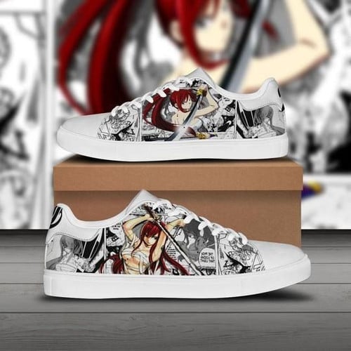 Erza Scarlet Fairy Tail Anime Low Top Leather Skate Shoes, Tennis Shoes, Fashion Sneakers