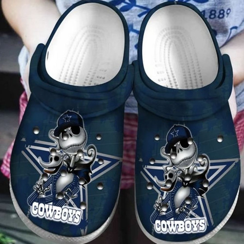 Dallas Cowboys Jack Skellington Pattern Crocs Classic Clogs Shoes In Dark Blue - AOP Clog