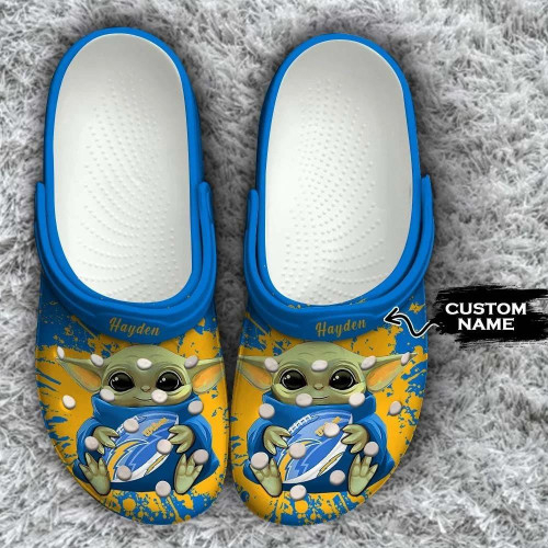 Los Angeles Chargers Baby Yoda Custom Name Crocs Classic Clogs Shoes - AOP Clog
