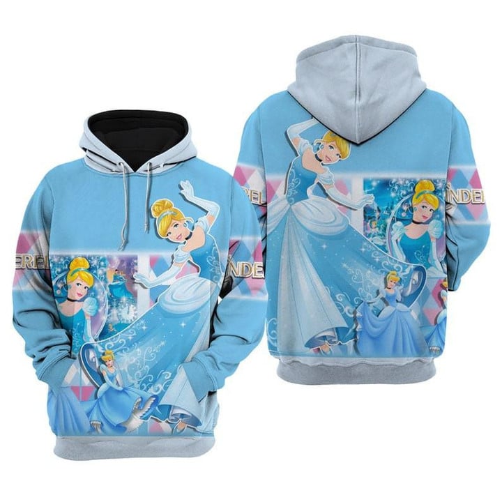 Disney Princess, Disney Cartoon Fan Gift, Cinderella Disney Princess All Over Print Hoodie, Zip Hoodie