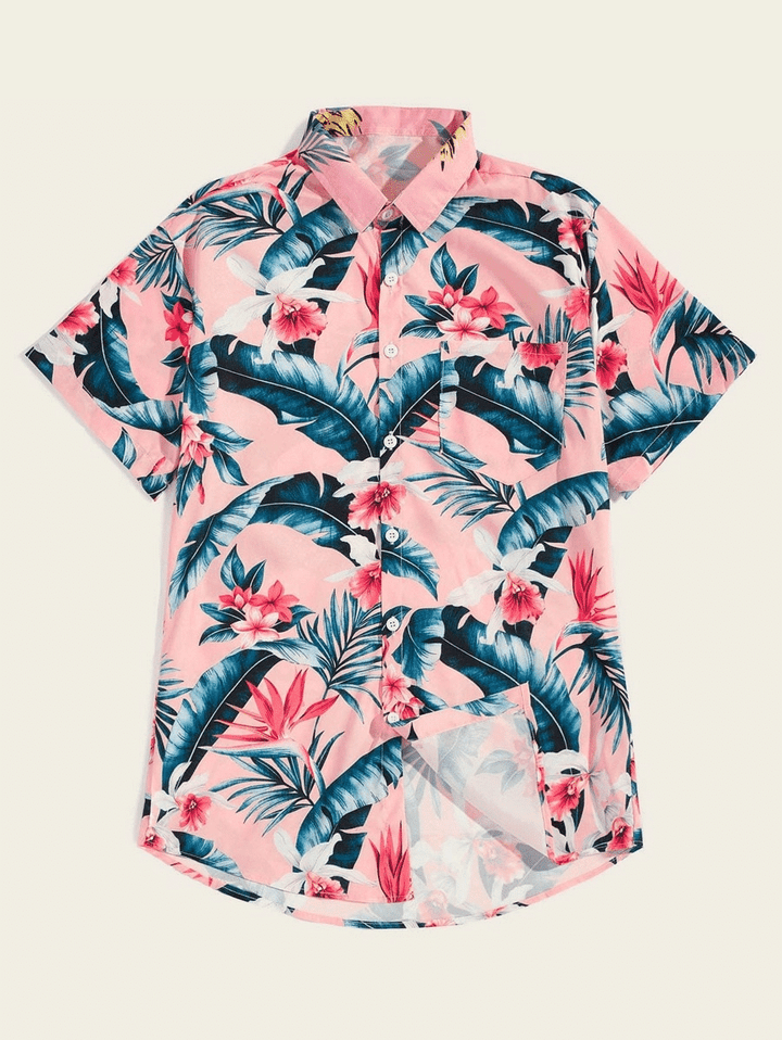 Men Tropical & Floral Print Hawaiian Shirt - DESIGN-TREND