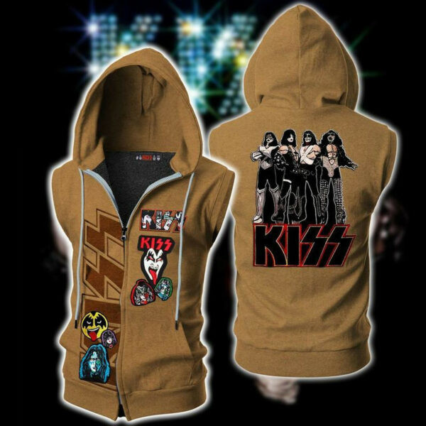 Kiss Rock Band Sleeveless Zip-up Hoodie 31 32 - DESIGN-TREND
