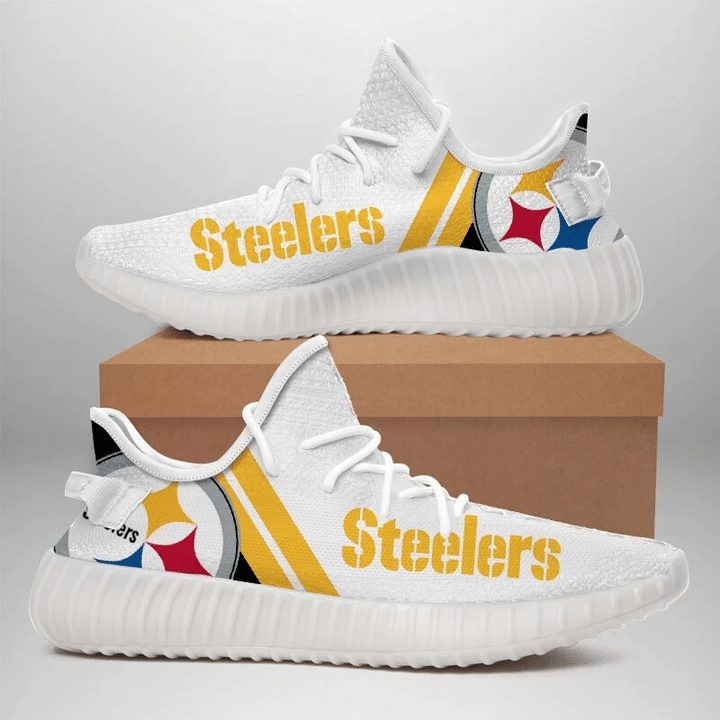 Yeezy Shoes NFL Pittsburgh Steelers White Golden Stripes Yeezy Boost Sneakers