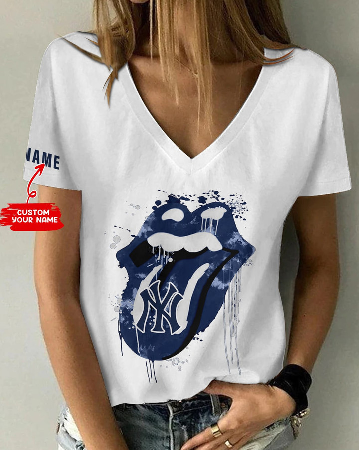 New York Yankees Personalized V-neck Women T-shirt BG504