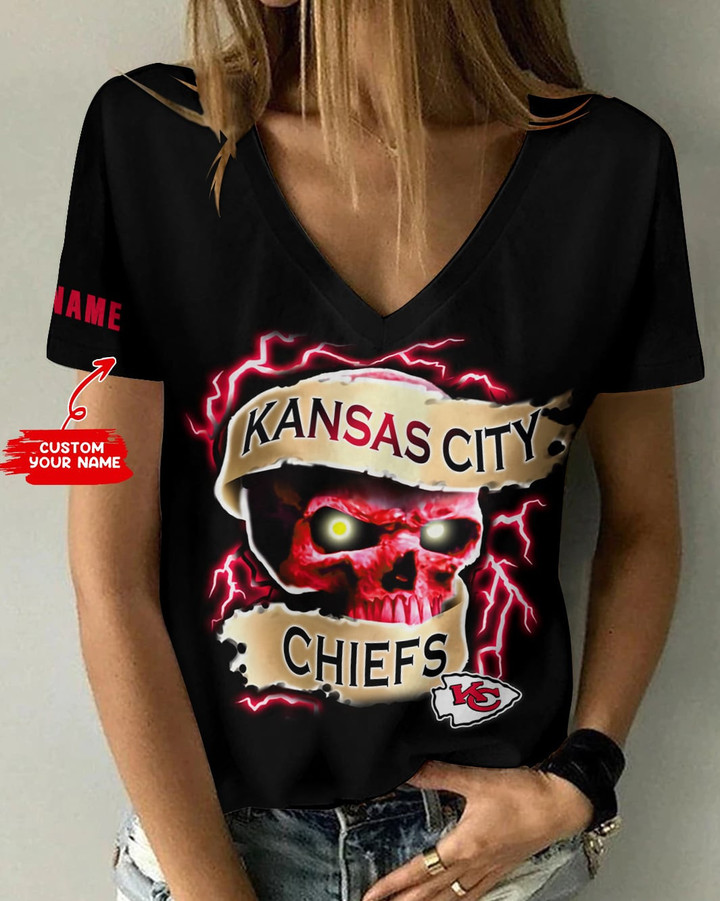 Kansas City Chiefs Personalized V-neck Women T-shirt BG782