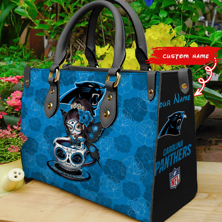 Carolina Panthers Personalized Leather Hand Bag BB52