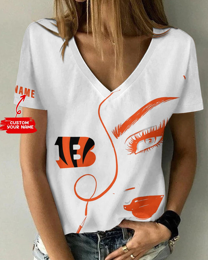 Cincinnati Bengals Personalized V-neck Women T-shirt BG509