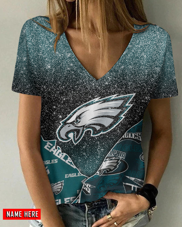 Philadelphia Eagles Personalized V-neck Women T-shirt AGC15