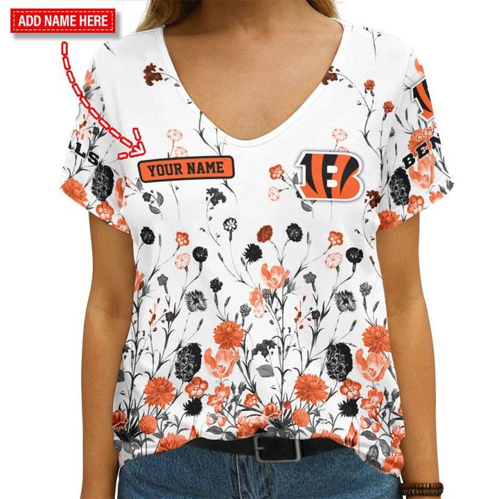 Cincinnati Bengals Personalized V-neck Women T-shirt