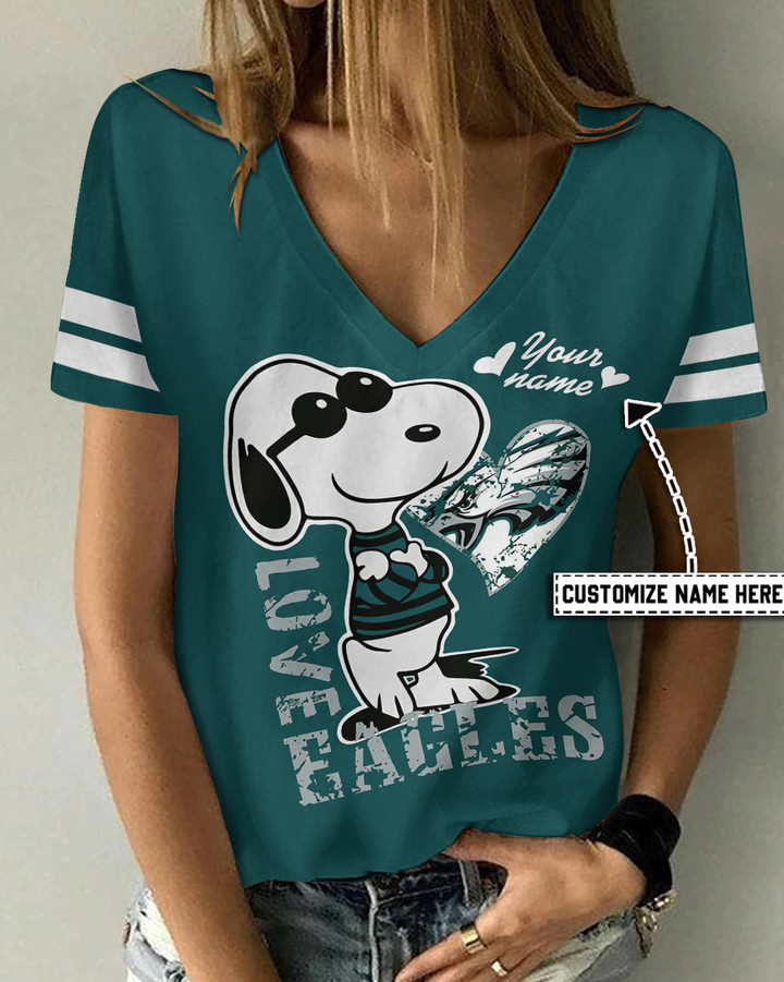 Philadelphia Eagles Personalized V-neck Women T-shirt AGC52