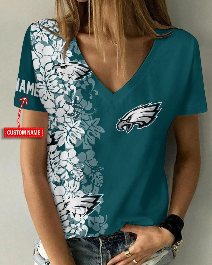 Philadelphia Eagles Personalized V-neck Women T-shirt