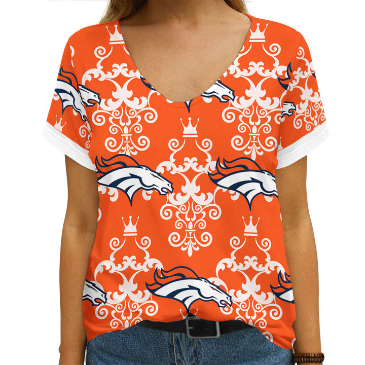Denver Broncos Summer V-neck Women T-shirt