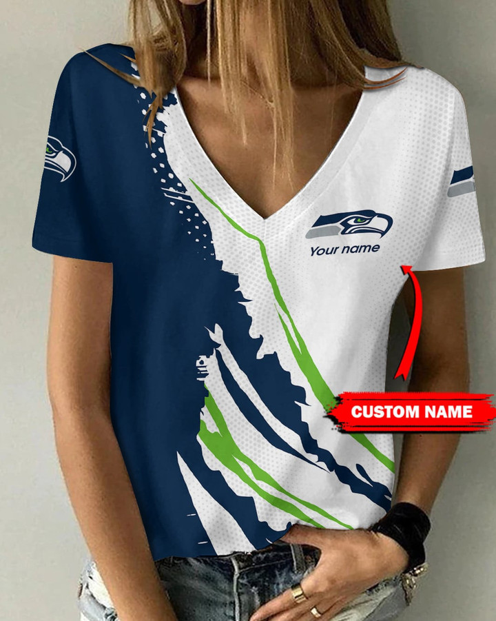 Seattle Seahawks Personalized V-neck Women T-shirt BG443