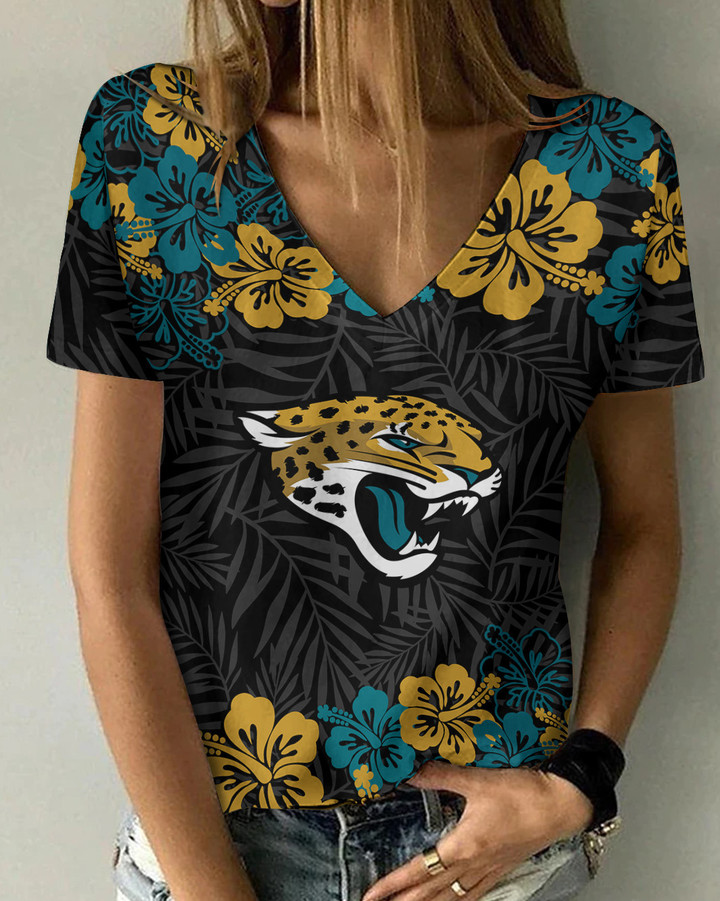 Jacksonville Jaguars Summer V-neck Women T-shirt BG286
