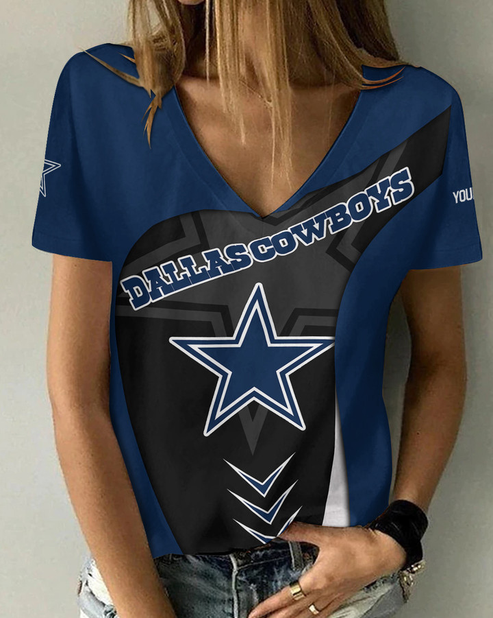 Dallas Cowboys Personalized V-neck Women T-shirt AGCWTS129