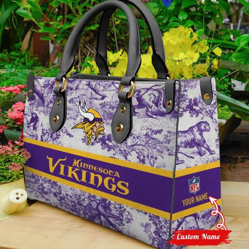 Minnesota Vikings Personalized Leather Hand Bag BB319
