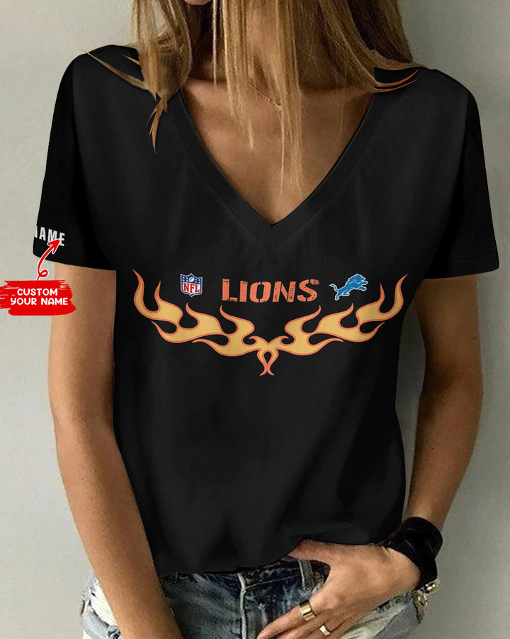 Detroit Lions Personalized V-neck Women T-shirt AGC11